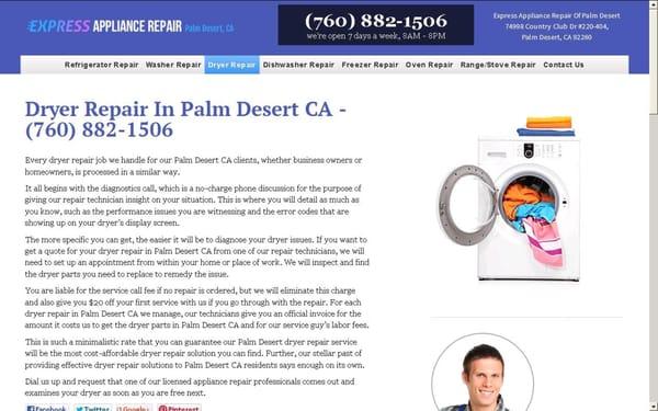 Express Appliance Repair of Palm Desert 7 Days a Week Expert Technicians Will Fix Your Appliance http://www.appliancerepair-palmdesertca.com