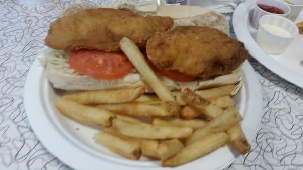 The Huth Fish Sandwich. Named after the owner. Crispy. Big portions and not greasy  Cod is breaded. It is tasty.