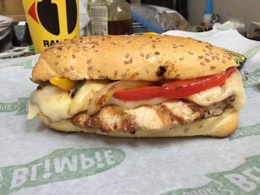 Grilled Chicken Philly.....sautéed peppers and onions and melted mozzarella!!!