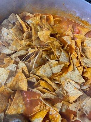 Making of traditional Chilaquiles.