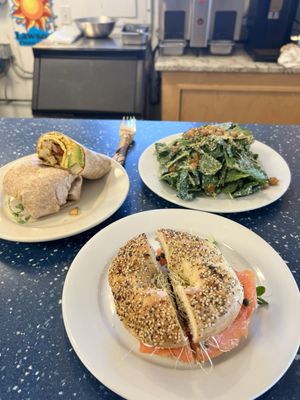 UNBELIEVABLY DELICIOUS!!!!!   Common roots burrito  Lovely lox  Kale salad  Bomb.