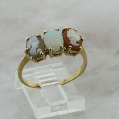 Vintage 14K Yellow Gold Opal and Shell Cameo Ring Size 10 Circa 1950 (sizing available)