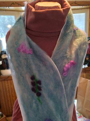 Alpaca felted on silk scarf