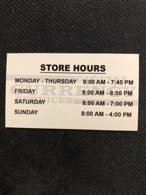 Store schedule.