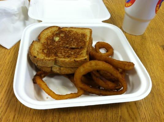 From the VIP Grille in Beloit Memorial Hospital. Ham and cheese and onion rings