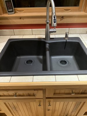 New composite granite sink and moen faucet with disposal