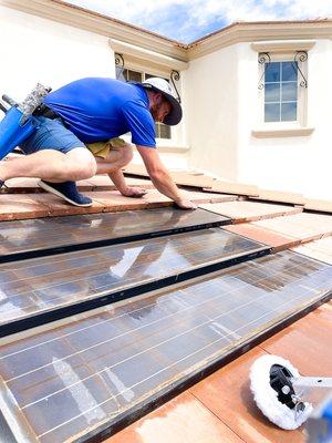 Solar panels need cleaned at least once a year.