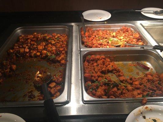 Spicy paneer, chicken 65, chicken Manchurian