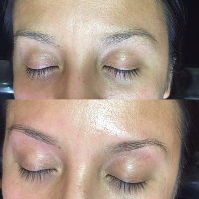 before & after of an amazing eyebrow waxing