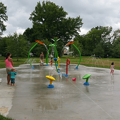 Robsion Park Splashpad, Lyndon, KY. Vortex International splashpad equipment provided by Recreonics, Inc.