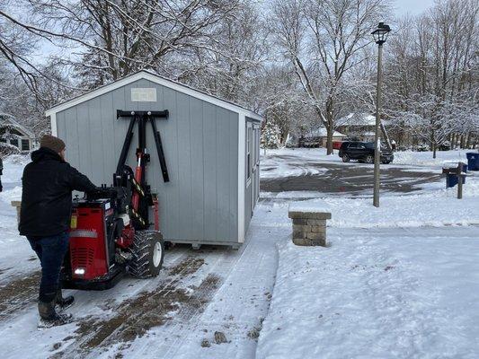 Delivery of fully assembled shed.