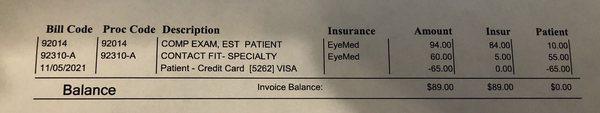 Receipt for contact fit when no contacts were ever received and no contact RX has been received.