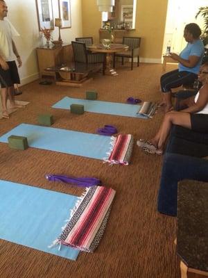 We are getting ready for our personal yoga class led by Lee Gaines in our resort villa in Scottsdale.