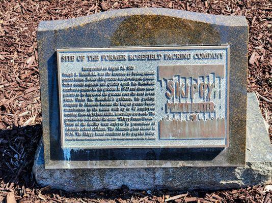 Historical Marker at Webster Square, site of original Skippy Peanut Butter plant. It was invented here.