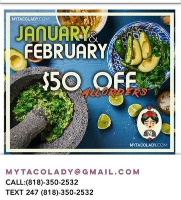 visit mytacolady.com and fill out the BOOK NOW to take advantage of our Special. Valid for all cook on location orders!