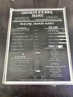 Menu as of 21 September 2023