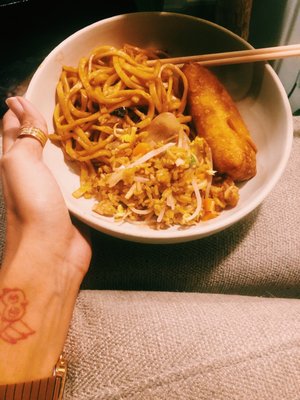 Lo Mien, Plain Fried Rice, and Veggie Egg Roll