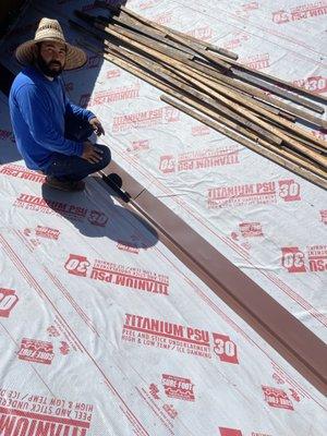 Synthetic underlayment and a newly framed valley.