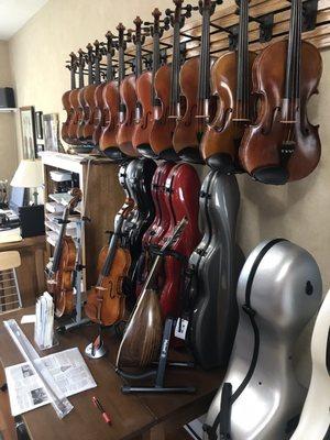 Many nice violins and bows for sale