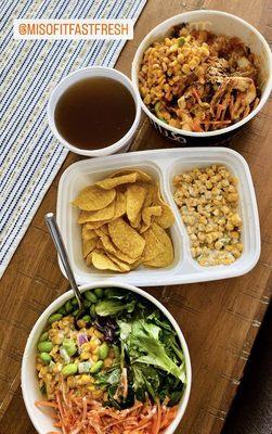 Seoul mate and Taekwondo bowls and a side of corn slaw w/ chips- we did eat some before this photo was taken