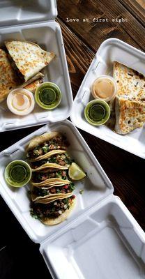 Steak quesadillas and carne asada tacos