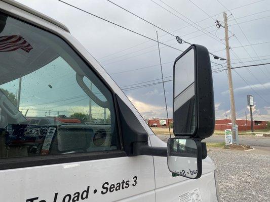 U-Haul's BIG side mirrors (because there's no rear view mirror)