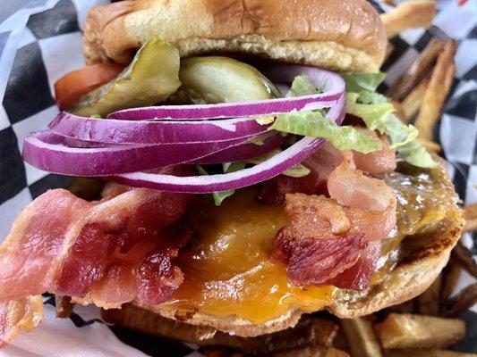 Half pound burger with homemade fries... totally amazing!