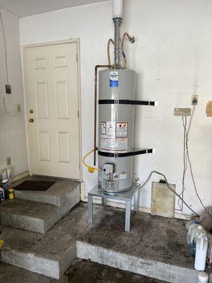 Brand new install of a 40 gallon Bradford White water heater  and sheet metal stand in Temple City , CA