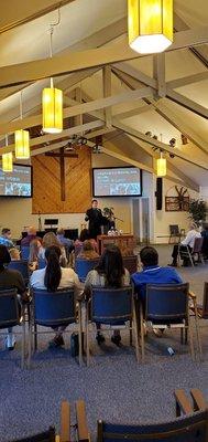 Memorial service held at a beautiful church.