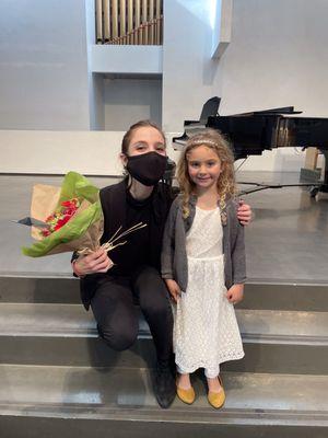 Sensei Ariana and young piano student at Winter Recital