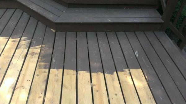 Sanding dark solid stain off this deck