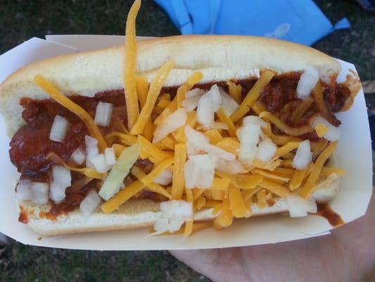 Chili cheese  dog  with onions!