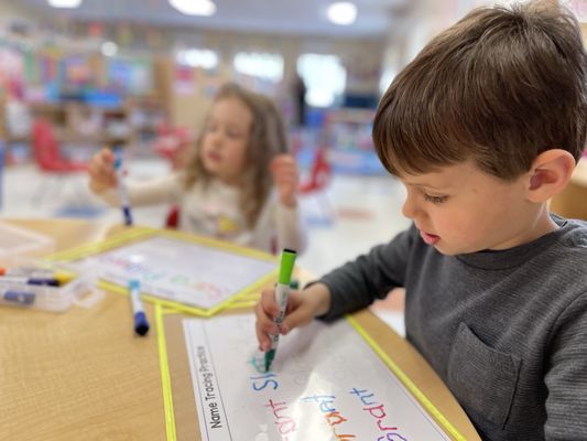 Learning to write our names in preschool