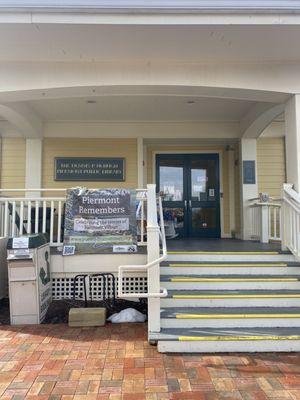 The entrance with book drop off bins