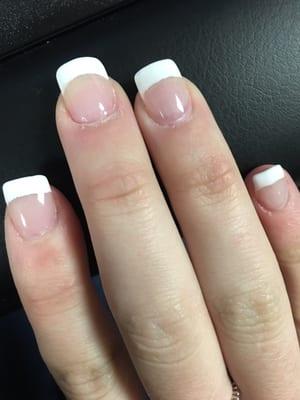 Gaps between white and pink where you can see the white part of real nail