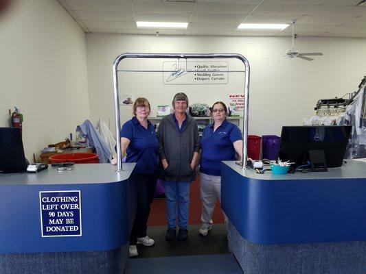 Our store managers Charlene, Dottie and Kim (from right ot left)  are available to help you with all your dry cleaning needs