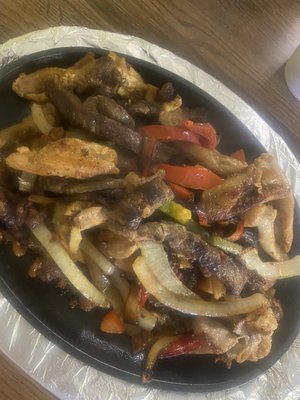 Chicken and beef fajitas.