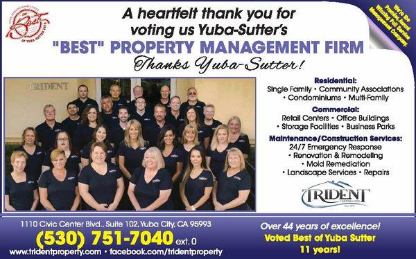 Voted BEST Property Management company of Yuba-Sutter 2018!