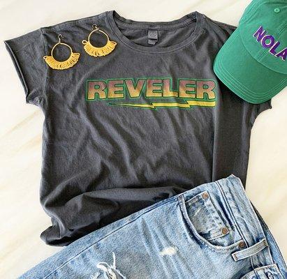 Mardi Gras Reveler women's rocker tee