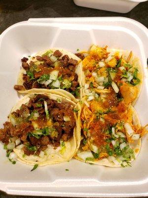 Chicken and carne asada tacos.... look good but don't taste as good as they look and also not warm