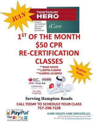 Get AHA CPR certified through iCare HealthCare services, LLC.