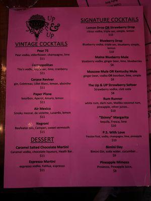 Cocktail menu