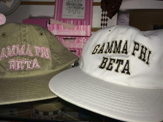 Embroidered sorority hats shown in our fraternity/sorority superstore.