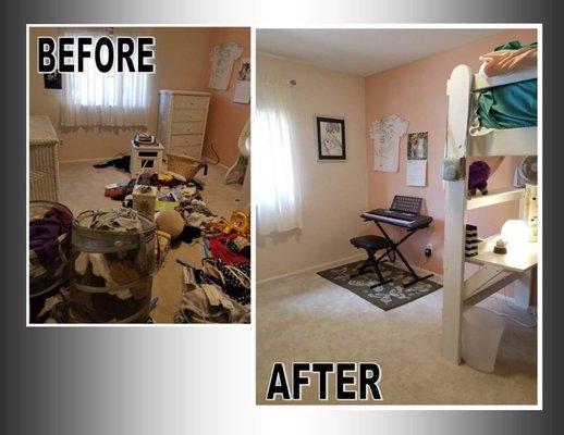 Before and after pics of a teenager's bedroom from early June.