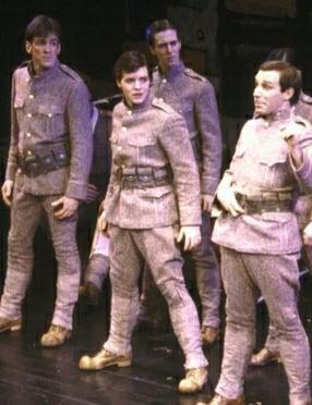 Broadway revival production of Neil Simon's LITTLE ME. Frt Row: James Brennan (Left), Michael Blevins (Center), Stephen Burger (right)