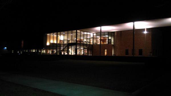 Outside the main building entrance.