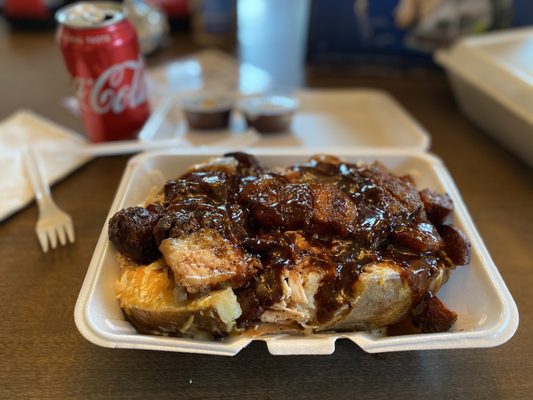 Little Richard baked potato w/ Burnt ends & Chicken.