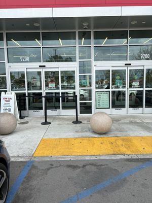 Burlington store in Pico Rivera- entrance and exit are the same. Doors to the right of the photo are disabled for use.