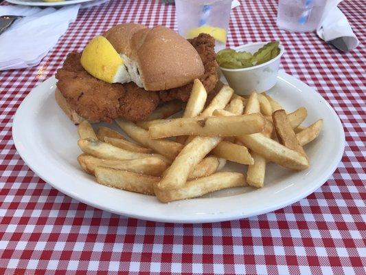 Schnitzel sandwich aka breaded pork tenderloin. Very good!