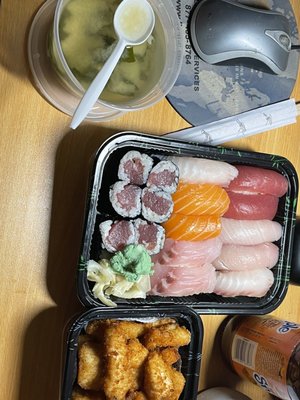 Sushi Deluxe, Chicken Age, and Miso Soup.